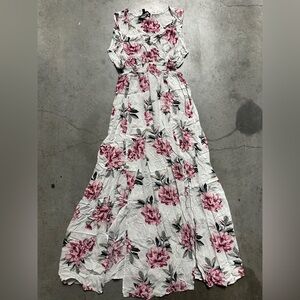 New Look White Maxi Dress with Pink Floral Pattern